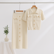 Luxe Tweedelige Set - Trui met Korte Mouwen en Lange Rok