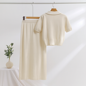 Luxe Tweedelige Set - Trui met Korte Mouwen en Lange Rok