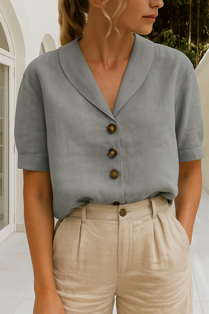 Keana | Trendy Katoenen-Linnen V-hals T-Shirt voor Dames