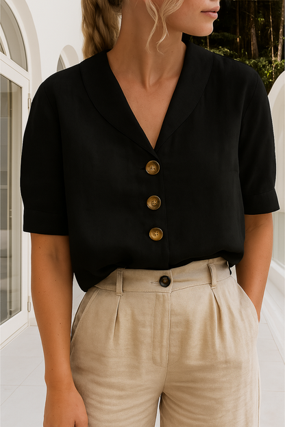 Keana | Trendy Katoenen-Linnen V-hals T-Shirt voor Dames