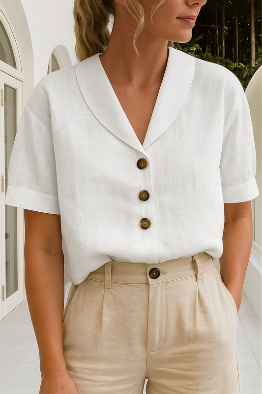 Keana | Trendy Katoenen-Linnen V-hals T-Shirt voor Dames