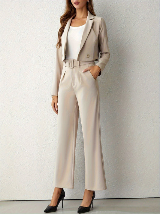 Delana | Chique Dames Tweedelige Set - Wijde Broek en Cropped Blazer