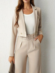Delana | Chique Dames Tweedelige Set - Wijde Broek en Cropped Blazer