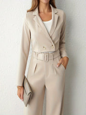 Delana | Chique Dames Tweedelige Set - Wijde Broek en Cropped Blazer