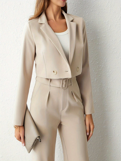Delana | Chique Dames Tweedelige Set - Wijde Broek en Cropped Blazer