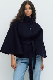 Clara | Dames Winterjas - Elegante Cape met Hoge Kraag en Strikceintuur 4