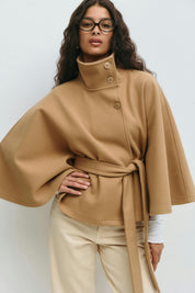 Clara | Dames Winterjas - Elegante Cape met Hoge Kraag en Strikceintuur 7