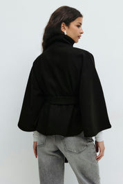 Clara | Dames Winterjas - Elegante Cape met Hoge Kraag en Strikceintuur 9