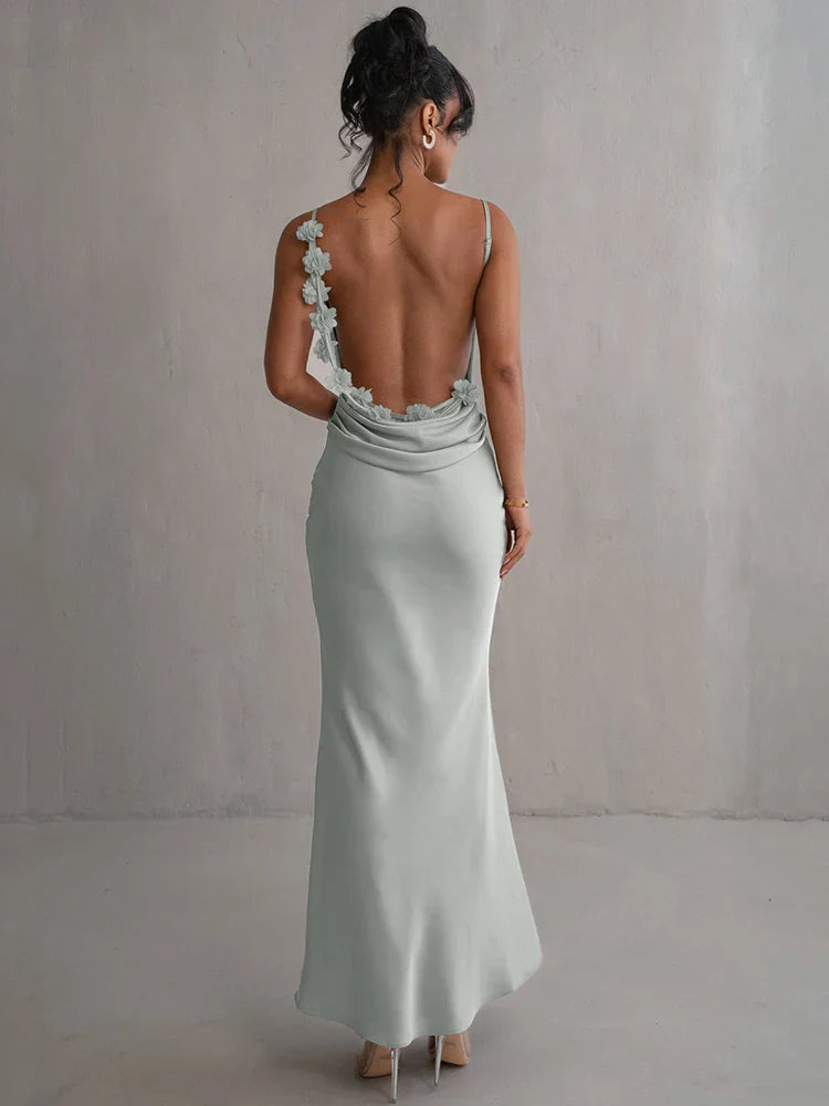 Concetta | Elegante Maxi Jurk met Open Rug en Cowl Halslijn