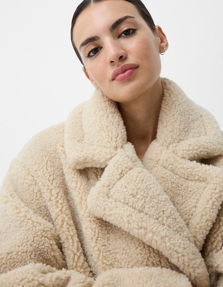 Cynthia | Dames Jas Winter - Zachte Oversized Teddyjas met Double-Breasted Look 4