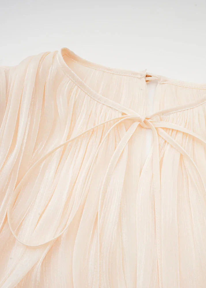 Lucetta | Champagne Mini Jurk met Plooi & Parelknopen