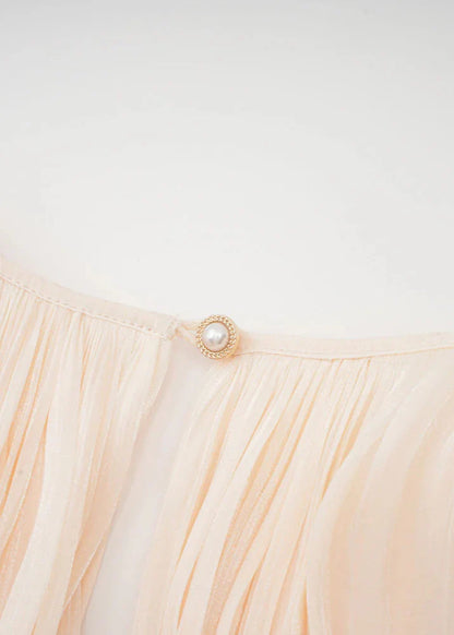 Lucetta | Champagne Mini Jurk met Plooi & Parelknopen