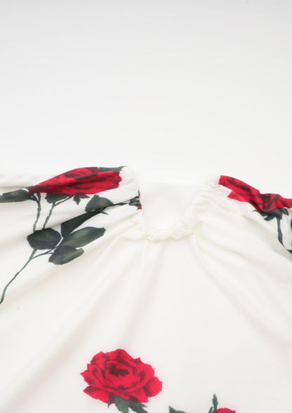 Fortuna | Witte Mini Jurk met Rozenprint – Stretch & Drape