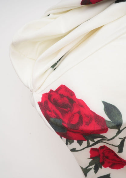 Fortuna | Witte Mini Jurk met Rozenprint – Stretch & Drape