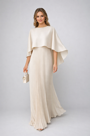 Daisy | Plissé Chiffon Maxi Jurk – Hoge Hals & Losse Pasvorm