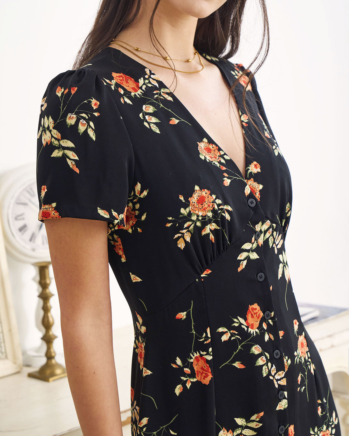 Daisy | Dames Jurk - V-hals met Bloemenprint, Elegante Maxi Jurk 4