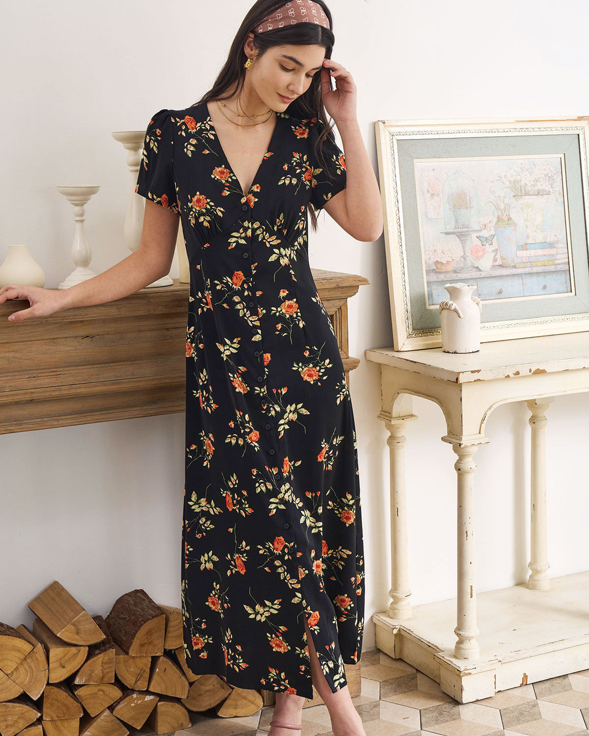 Daisy | Dames Jurk - V-hals met Bloemenprint, Elegante Maxi Jurk 5