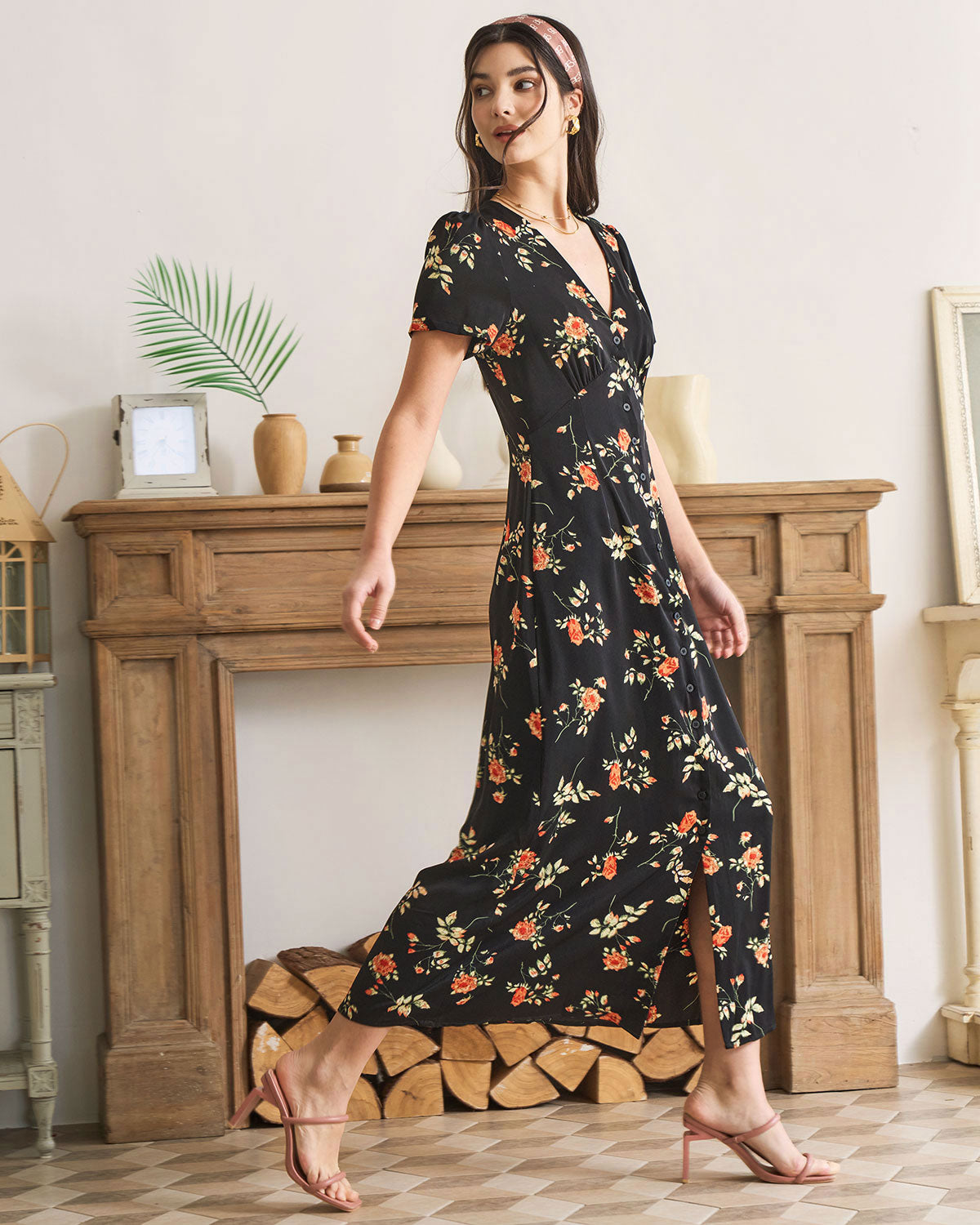 Daisy | Dames Jurk - V-hals met Bloemenprint, Elegante Maxi Jurk 7