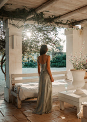 Gilda | Luxe Maxi Jurk met Elegante Bloemen Print - Kleur Pistache Groen