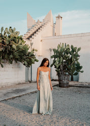 Gilda | Luxe Maxi Jurk met Elegante Bloemen Print - Kleur Pistache Groen