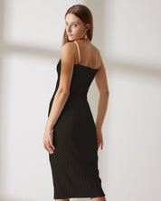 Demi | Dames Midi Jurk - Waterrimpeltextuur met Parelbandjes 2