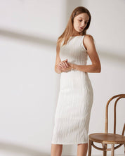 Diana | Dames Midi-Jurk - Elegante Waterrimpel met Parelbandjes 3