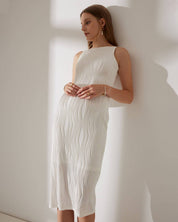 Diana | Dames Midi-Jurk - Elegante Waterrimpel met Parelbandjes 5