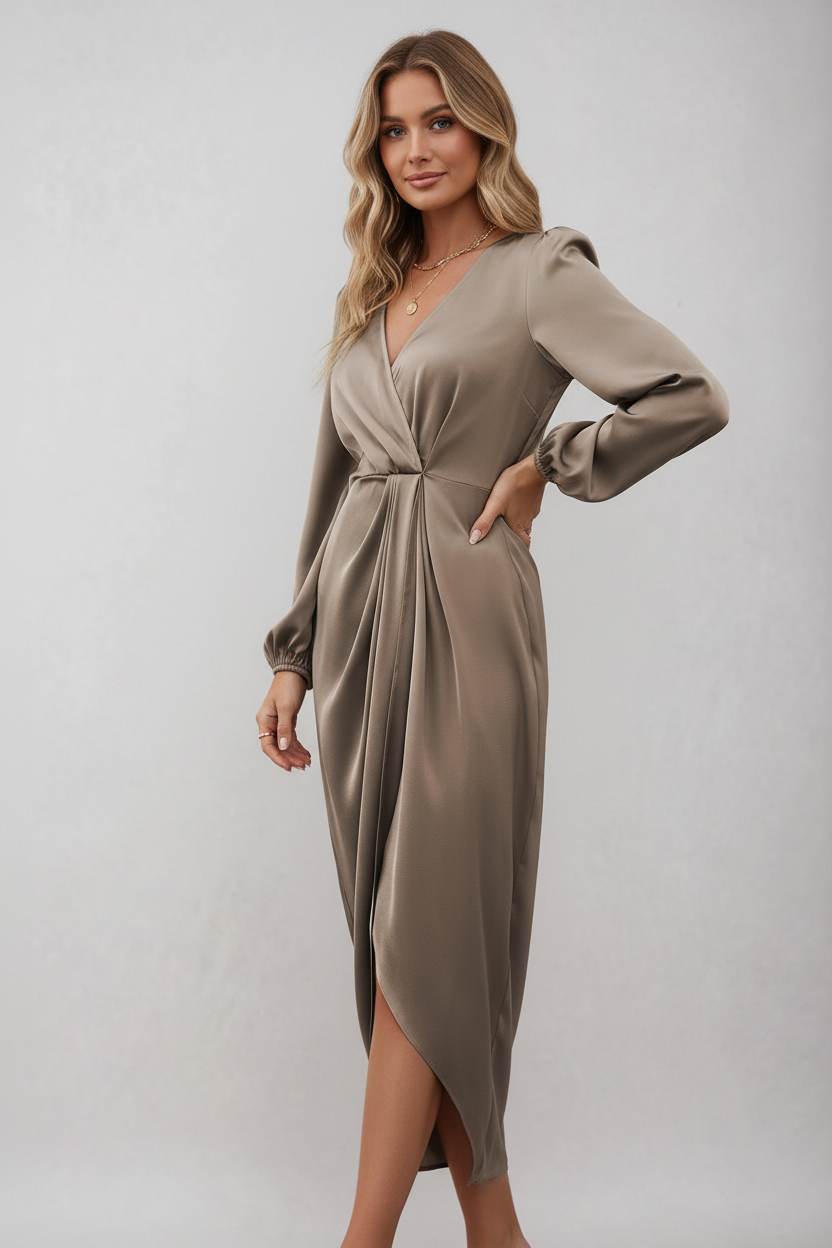 Diana | Dames Midi Jurk - Elegante Wikkelstijl, Flatterend V-Halsontwerp 4