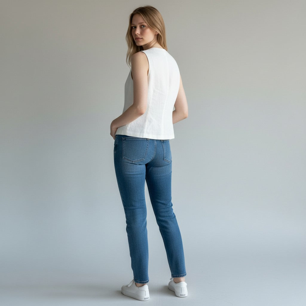 Dysa | Dames Linnen Katoen Mouwloos Vest – Gilet met Knopen