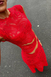 Dudu | Elegante Tweedelige Set van Kant voor Dames - Mouwloze Top & Split Rok