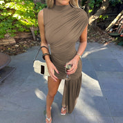 Geneva | Gedrapeerde Jurk Luxe Jersey – Asymmetrisch Design