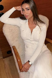 Britta | Maxi Jurk met Gouden Knopen – Elegant & Chic