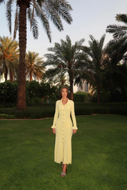 Britta | Maxi Jurk met Gouden Knopen – Elegant & Chic