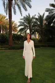 Britta | Maxi Jurk met Gouden Knopen – Elegant & Chic