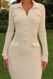 Britta | Maxi Jurk met Gouden Knopen – Elegant & Chic