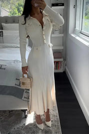 Britta | Maxi Jurk met Gouden Knopen – Elegant & Chic