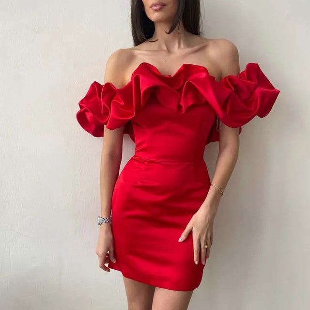 Myrell | Off-Shoulder Cocktail Jurk Met Ruches