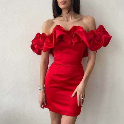 Myrell | Off-Shoulder Cocktail Jurk Met Ruches