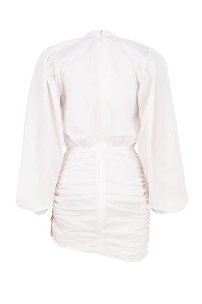 Assana | Witte Mini Jurk met Pofmouwen – Chique en Elegant