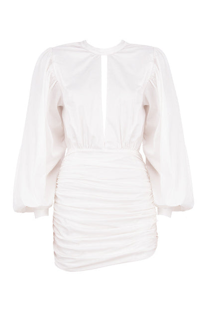 Assana | Witte Mini Jurk met Pofmouwen – Chique en Elegant