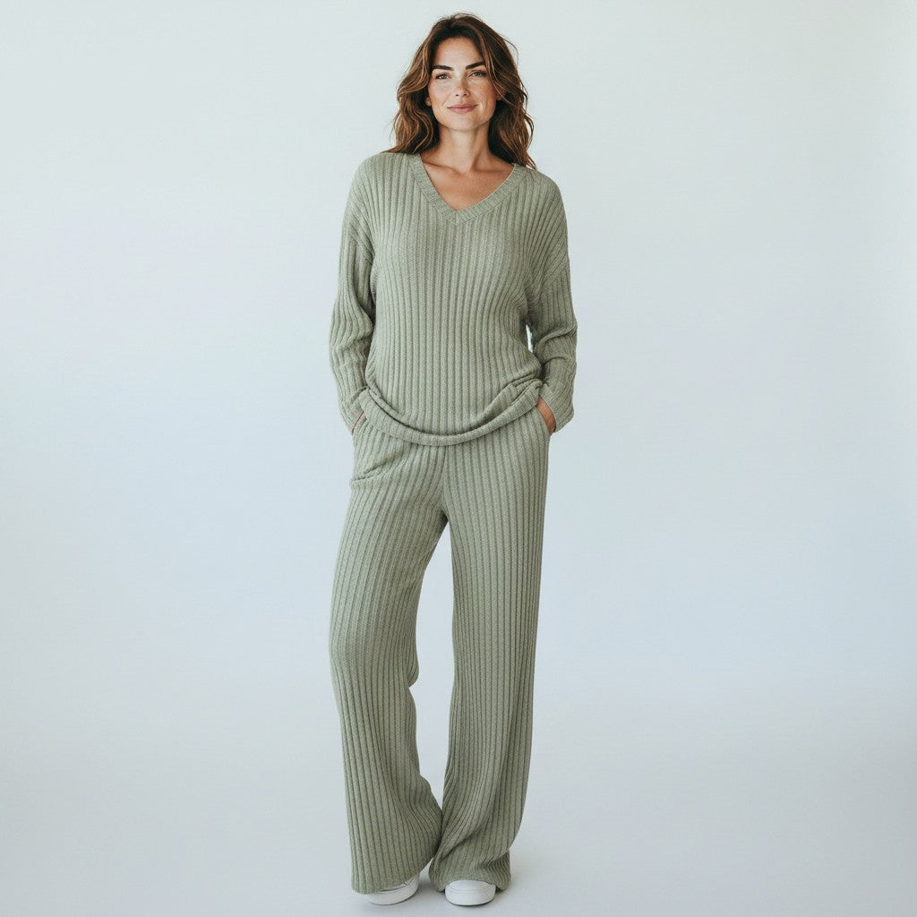 Elin | Comfortabele Tweedelig Loungewear Set Dames - Jogging Ribstof