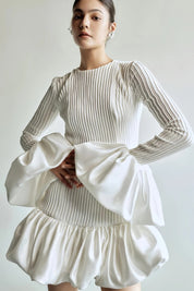 Eline | Dames Mini Jurk - Geplooid Ontwerp met Uitlopende Mouwen, Trendy 3
