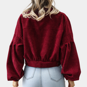 Deni | Stijlvolle Korte Jas van Ribstof Dames - Lanter Mouwen, Comfortabel en Trendy