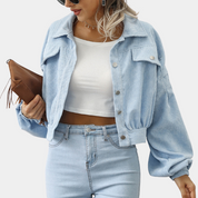 Deni | Stijlvolle Korte Jas van Ribstof Dames - Lanter Mouwen, Comfortabel en Trendy