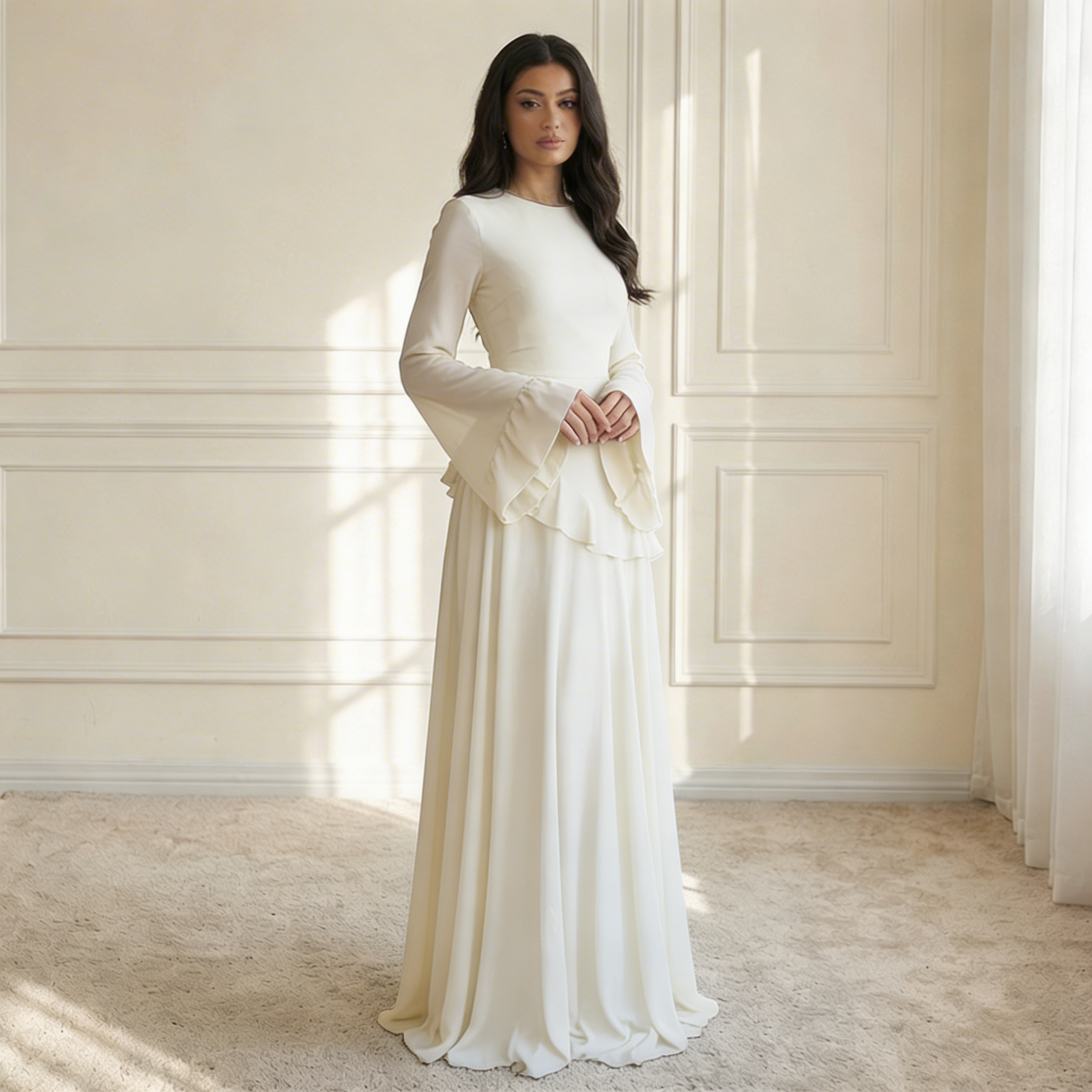 Elysia | Dames Maxi Jurk - Vloeiende Stof met Ruffle Details, Elegante Pasvorm 0