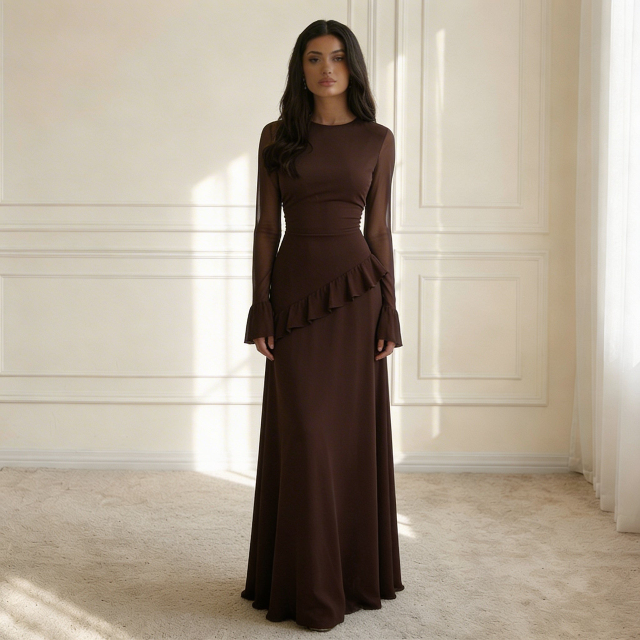 Elysia | Dames Maxi Jurk - Vloeiende Stof met Ruffle Details, Elegante Pasvorm 8