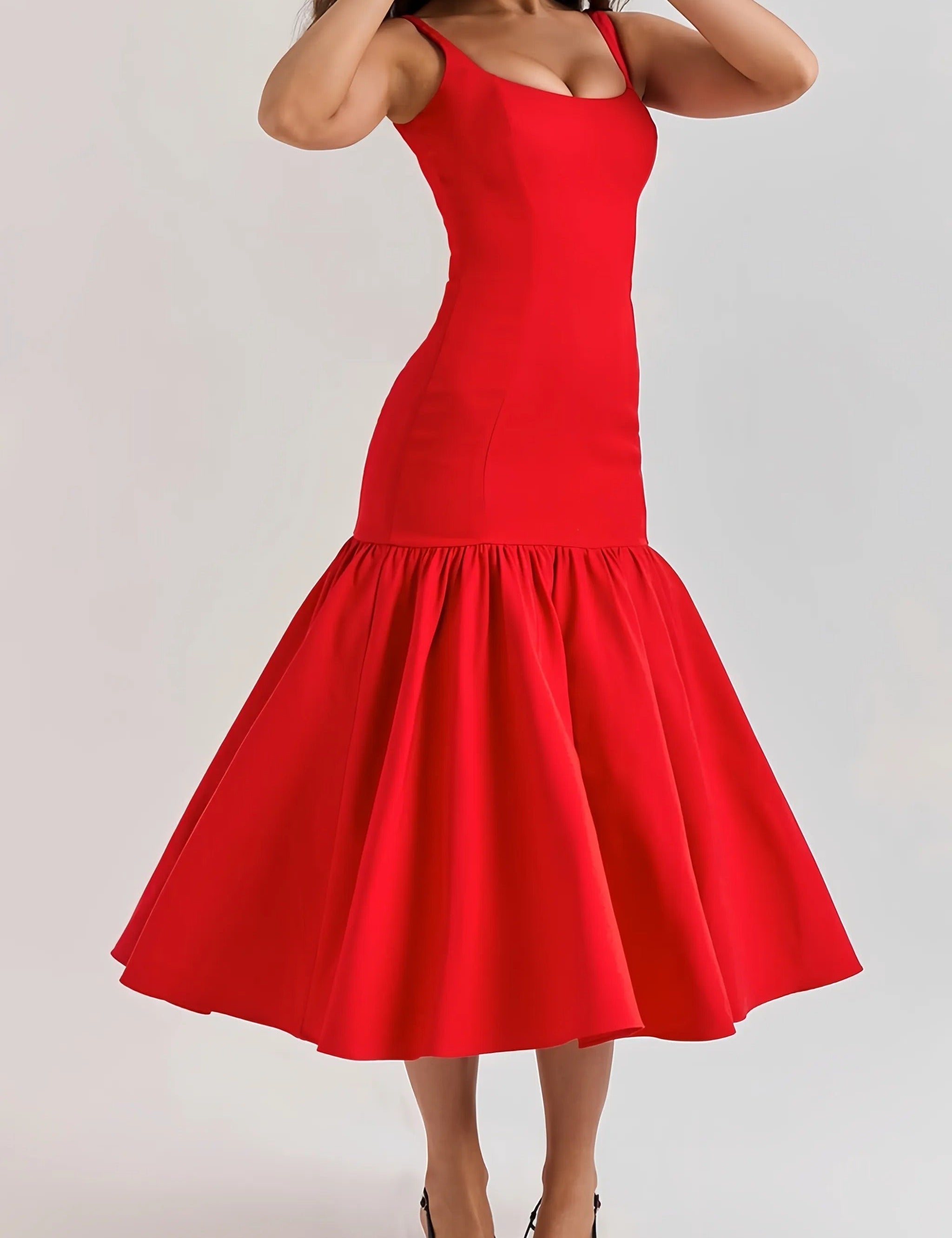 Eveline | Dames Midi Jurk - Hoogwaardige Stof met Ruches, Elegant Jurkje 0