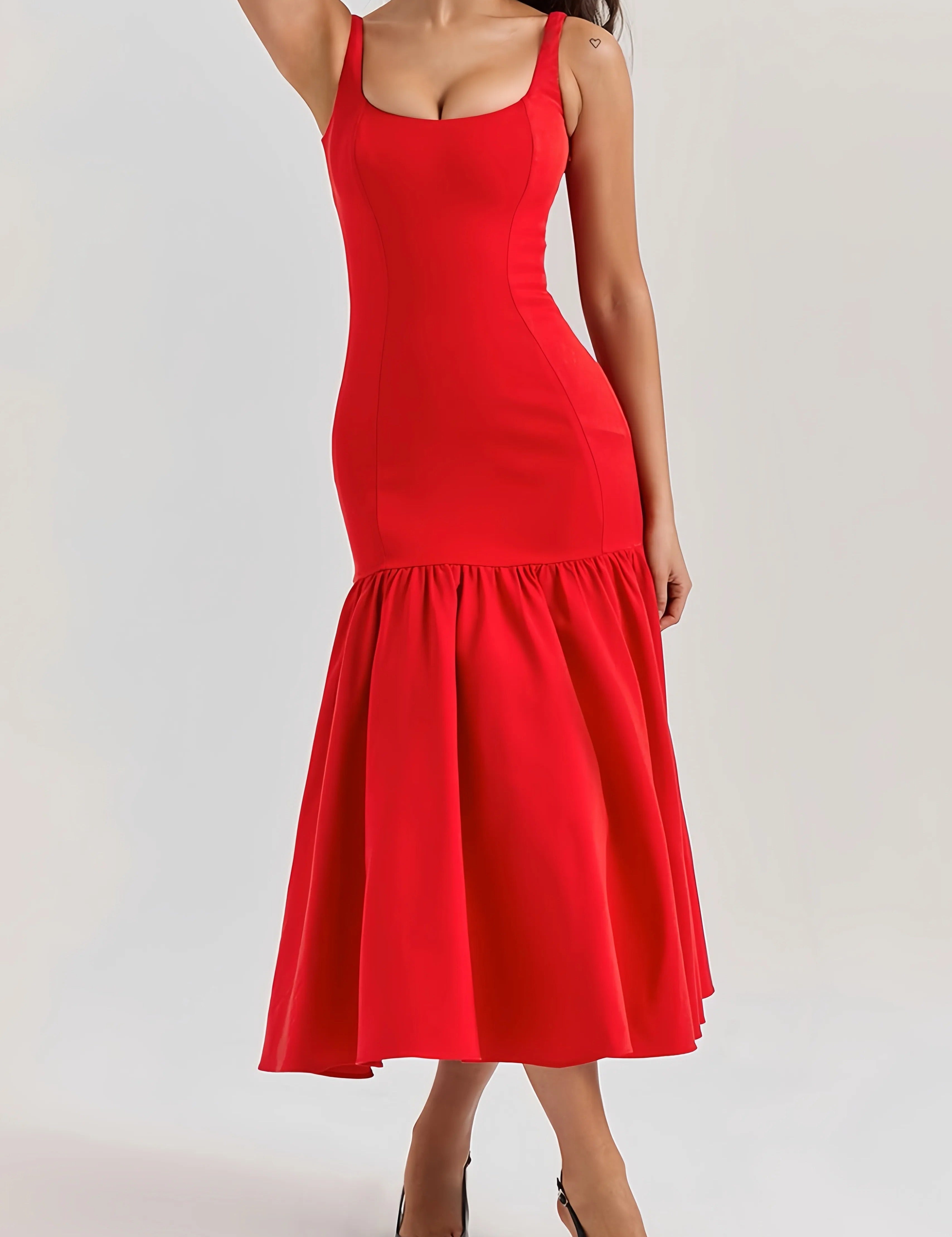Eveline | Dames Midi Jurk - Hoogwaardige Stof met Ruches, Elegant Jurkje 1