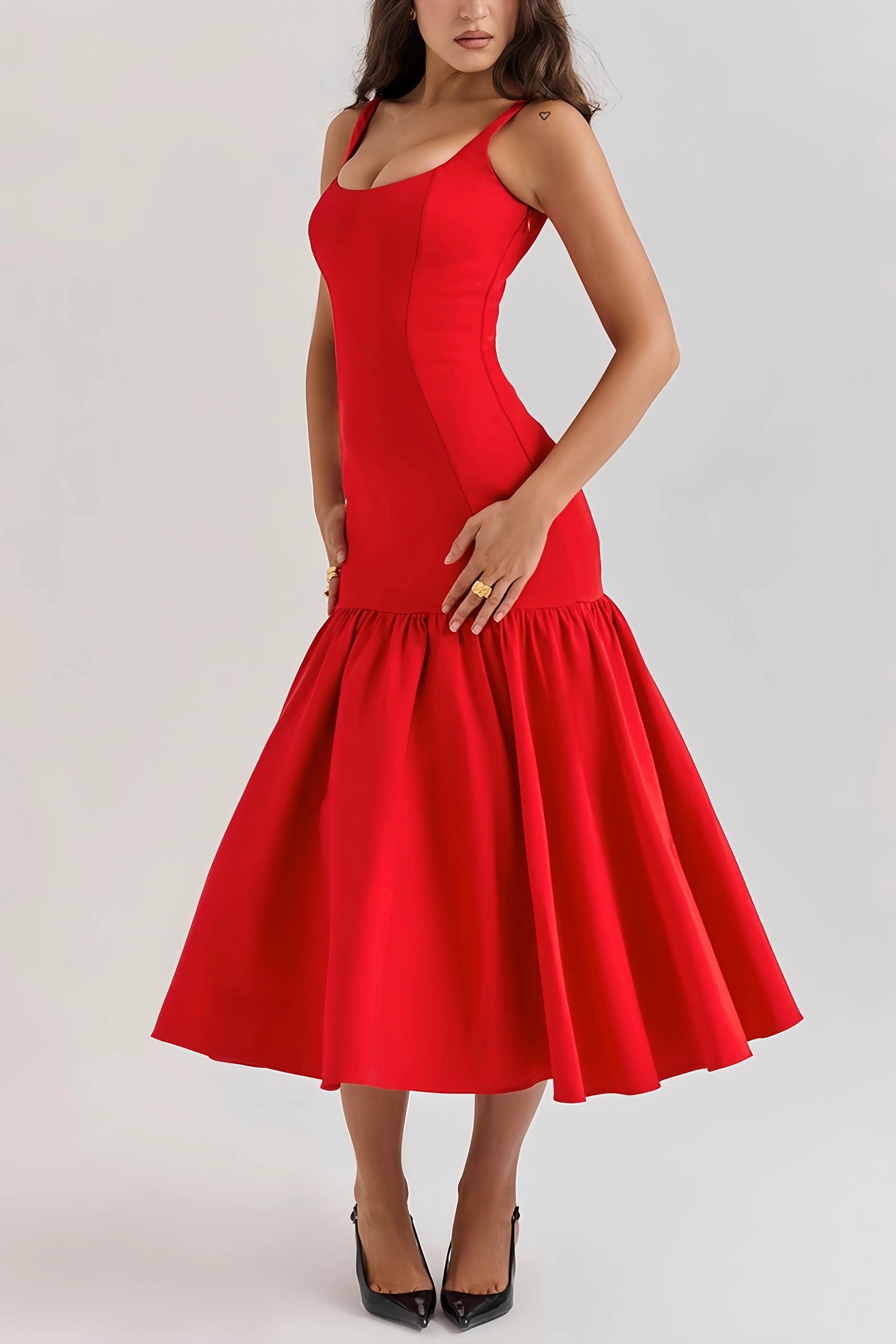 Eveline | Dames Midi Jurk - Hoogwaardige Stof met Ruches, Elegant Jurkje 4