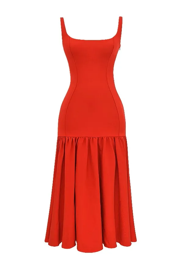Eveline | Dames Midi Jurk - Hoogwaardige Stof met Ruches, Elegant Jurkje 6